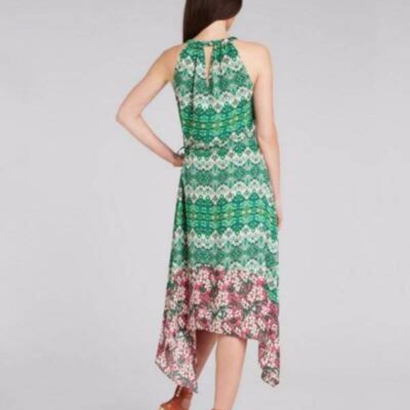 BCBGMAXAZRIA Keelie Floral Print Midi Dress Sleeveless Halter High Low Hem Sz. L - Picture 15 of 16